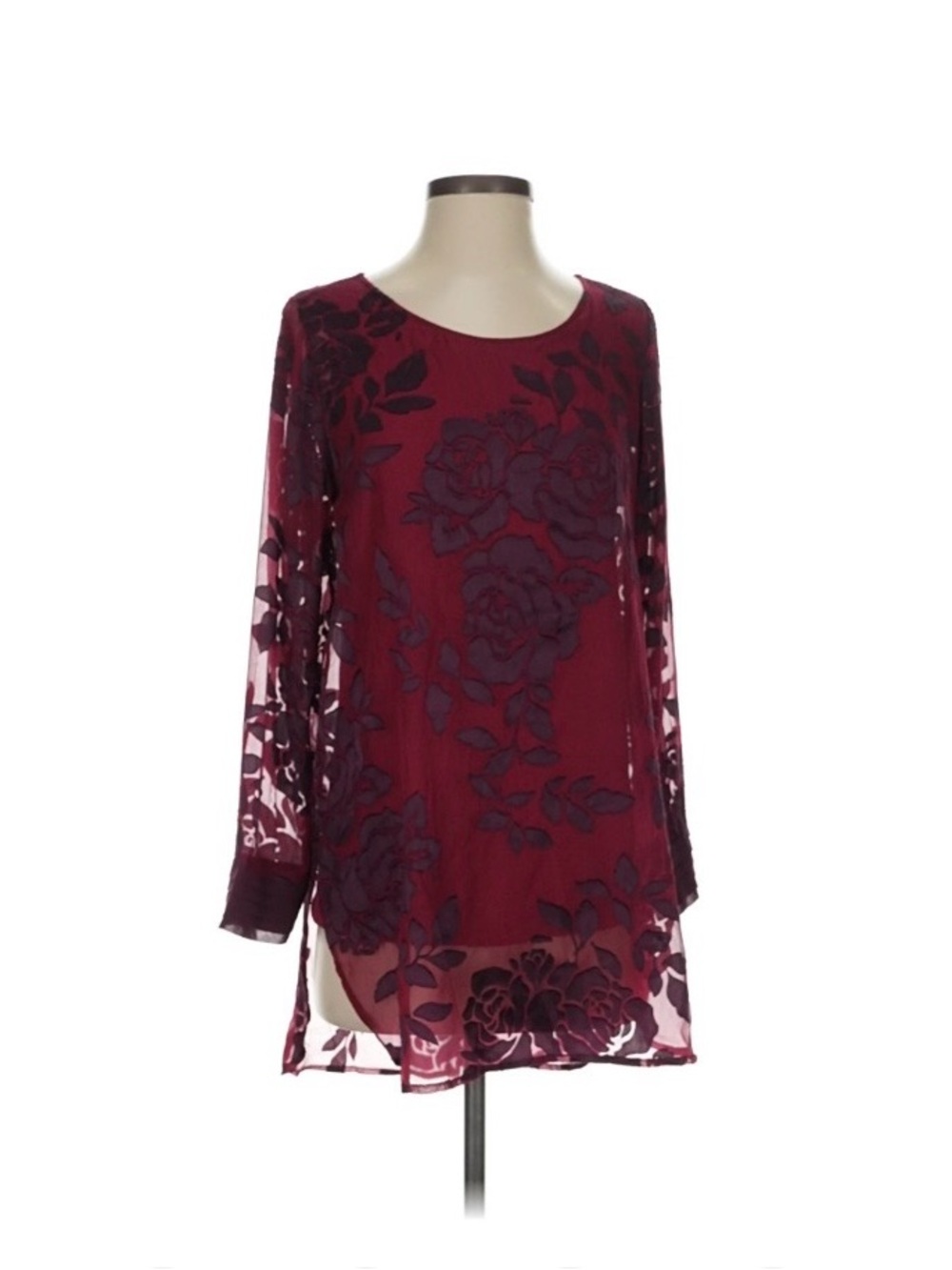 Soft Surroundings Burgundy Floral Burnout Tunic